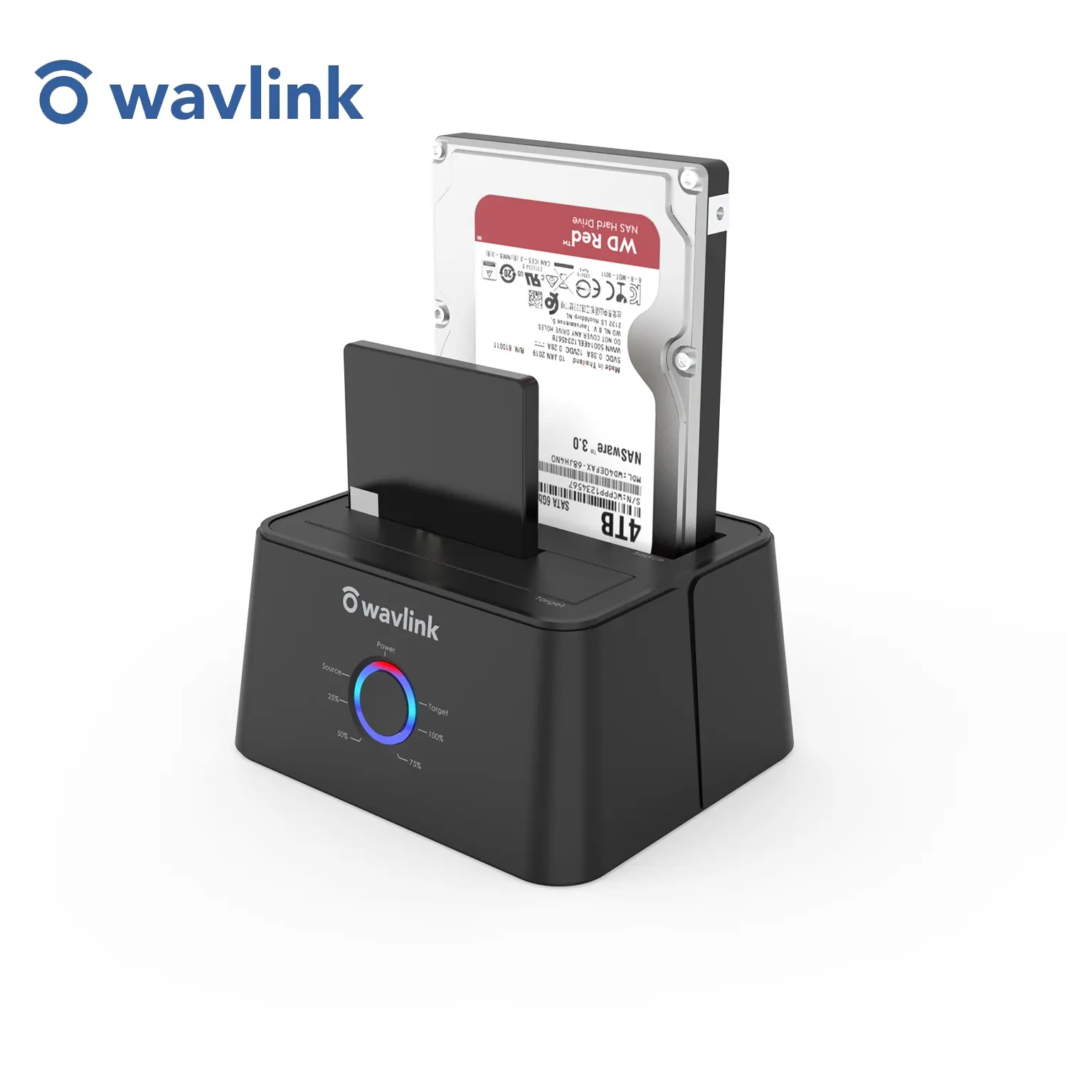 WAVLINK Dual-Bay External Hard Drive Docking Station - USB 3.0 & USB-C to SATA, 2.5/3.5 Inch HDD/SSD Support with UASP (6Gbps), Offline Clone/Duplicator, 32TB Capacity, External Storage, Built-In Power Control Switch, Black Enclosure