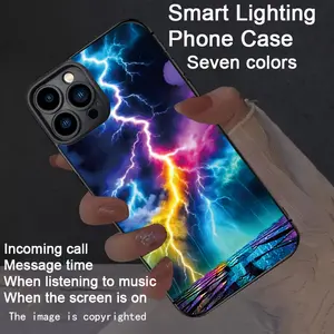 Colorful smart voice control luminous phone case for iPhone 16-12. Features intelligent voice control, luminous technology, dazzling drop protection, a luminous, colorful design, and shockproof protection.