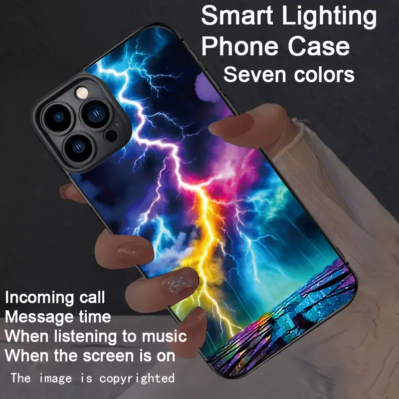Colorful smart voice control luminous phone case for iPhone 16-12. Features intelligent voice control, luminous technology, dazzling drop protection, a luminous, colorful design, and shockproof protection.