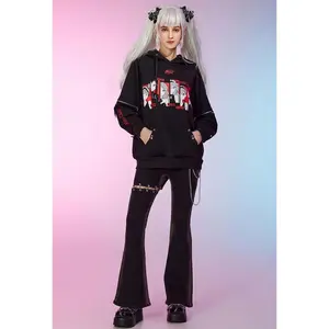 Winx Club Micotaku Winx Girls Print Hoodie Long Sleeved Black Daily Wear