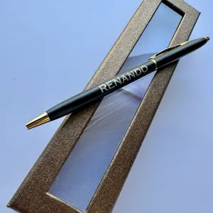 Affordable Personalized Black Pen with Brown Gift Box Free name Engrave
