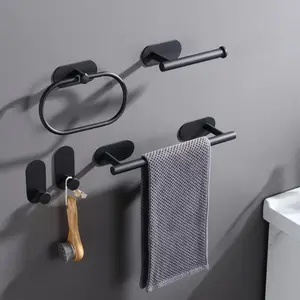 Stainless Steel Bathroom Essentials Accessories Set, Wall Mounted Towel Rack & Toilet Paper Holder & Hook, Rustproof Bathroom Accessories for Home Decor