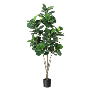 6FT Fiddle Leaf Fig Artificial Tree Faux Floor Plant with Black Planter Pot-Potted Fake Fiddle Leaf Fig Tree for Indoor Outdoor Home Office Decor Decorative Fruit Silk Nursery
