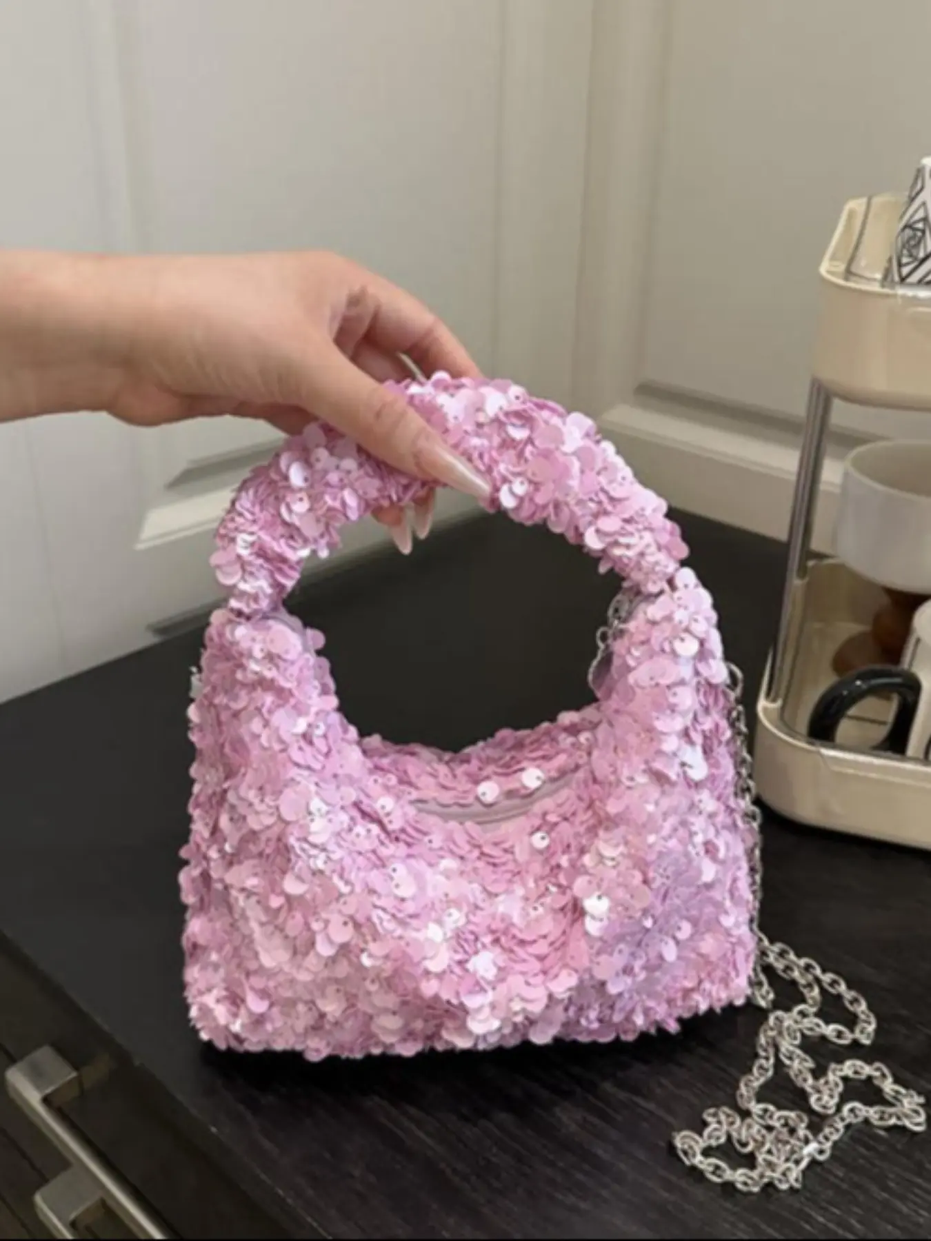 New Fashion Sequined Handbag, Korean Style Sparkling Shoulder Bag, Elegant Phone Crossbody Bag, Unique Design, Perfect for Daily Use, Crescent Bag