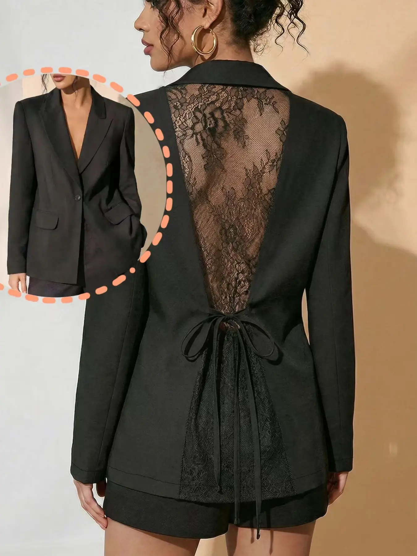 High-End Backless Lace Suit Set for Women, New Arrival Office Date, Slimming Effect, Feminine, Elegant, Chic and Stylish