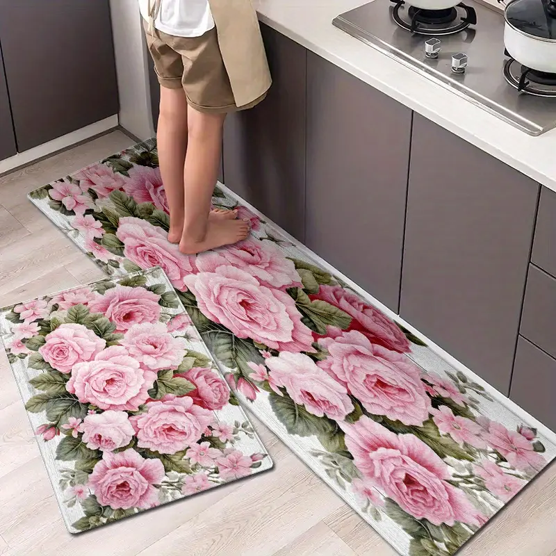 Soft Floral Area Rug Mat, 1pc Non-Slip Decorative Rug - Ideal for Farmhouse Living Room, Kitchen - Textile Soft Furnishing for Household Spaces, Decorative Rug Mat