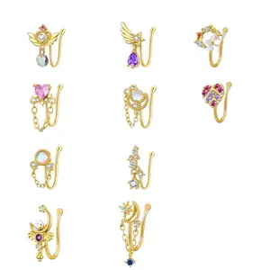 Gold Plated Faux Nose Ring - Clip On with Dangle, No Piercing, Various Styles Available, Easy to Wear