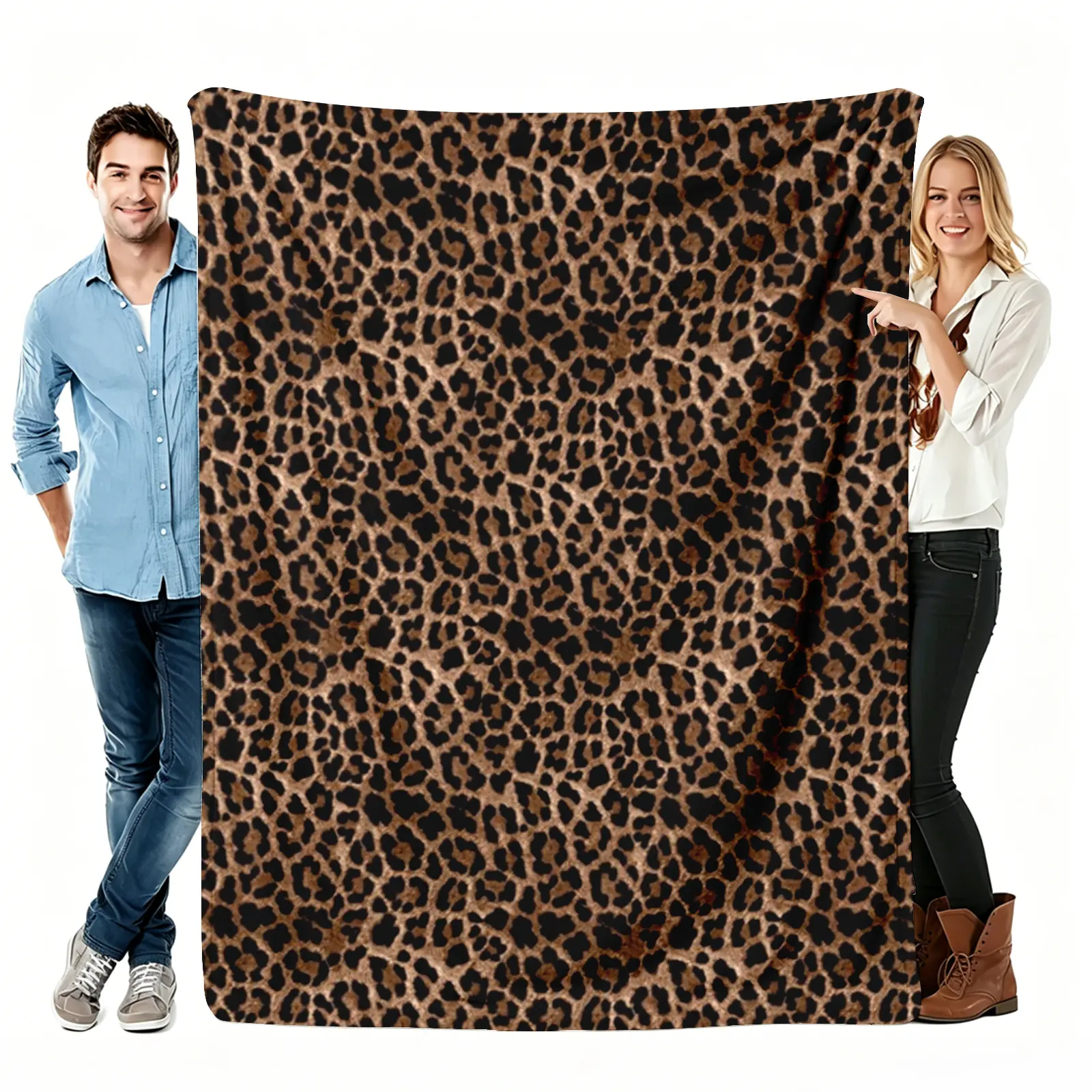 Classic Leopard Animal Print Flannel Plush Throw Blanket - 1pc 50"x60", Durable, Wrinkle-Resistant, Breathable, Soft, Travel-Friendly, Portable, Machine-Washable, Multi-Size Option, Sofa Bed Decoration, Holiday Birthday Gifting