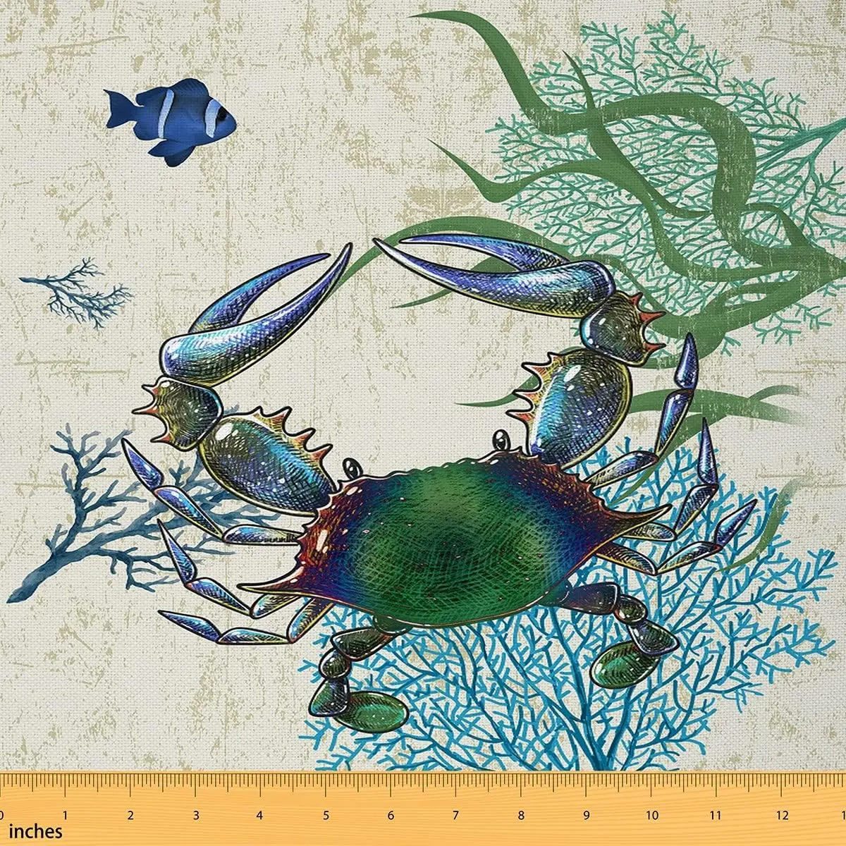 Crab Fabric By The Yard,Ocean Life Print Decorative Waterproof Fabric,Marine Underwater Upholstery Fabric,Coral Sea Surreal Ocean Life Fabric, Home Decor, Diy Projects