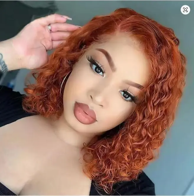 #350 Orange Ginger Deep Wave BOB Wig Human Hair 13x4 HD Lace Frontal Short Curly Ginger Orange Lace Front BOB Wigs For Black Women Human Hair Pre Plucked Wear And Go Glueless 14 Inch summerwins