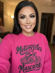 Motorcycles and Mascara Unisex Sweatshirt with Motorcycle Graphic Front Design for Casual Wear in Vibrant Pink