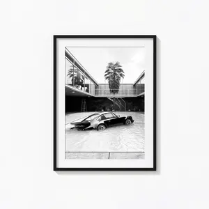 Porsche 911 Print, Hypebeast Black and White Wall Art, Porsche in the Pool, Vintage Print, Photography Prints, Museum Quality Photo Print