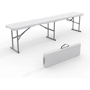Portable Folding Bench 6 Foot, Plastic Foldable Bench HDPE BenchTop with Carrying Handle for Outdoor Picnic Camping Party Sports Activities - White