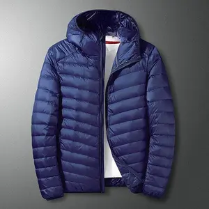 Men's Lightweight Hooded Down Jacket - Navy Blue Packable Puffer Coat, Ideal for Everyday & Outdoor Winter Warmth