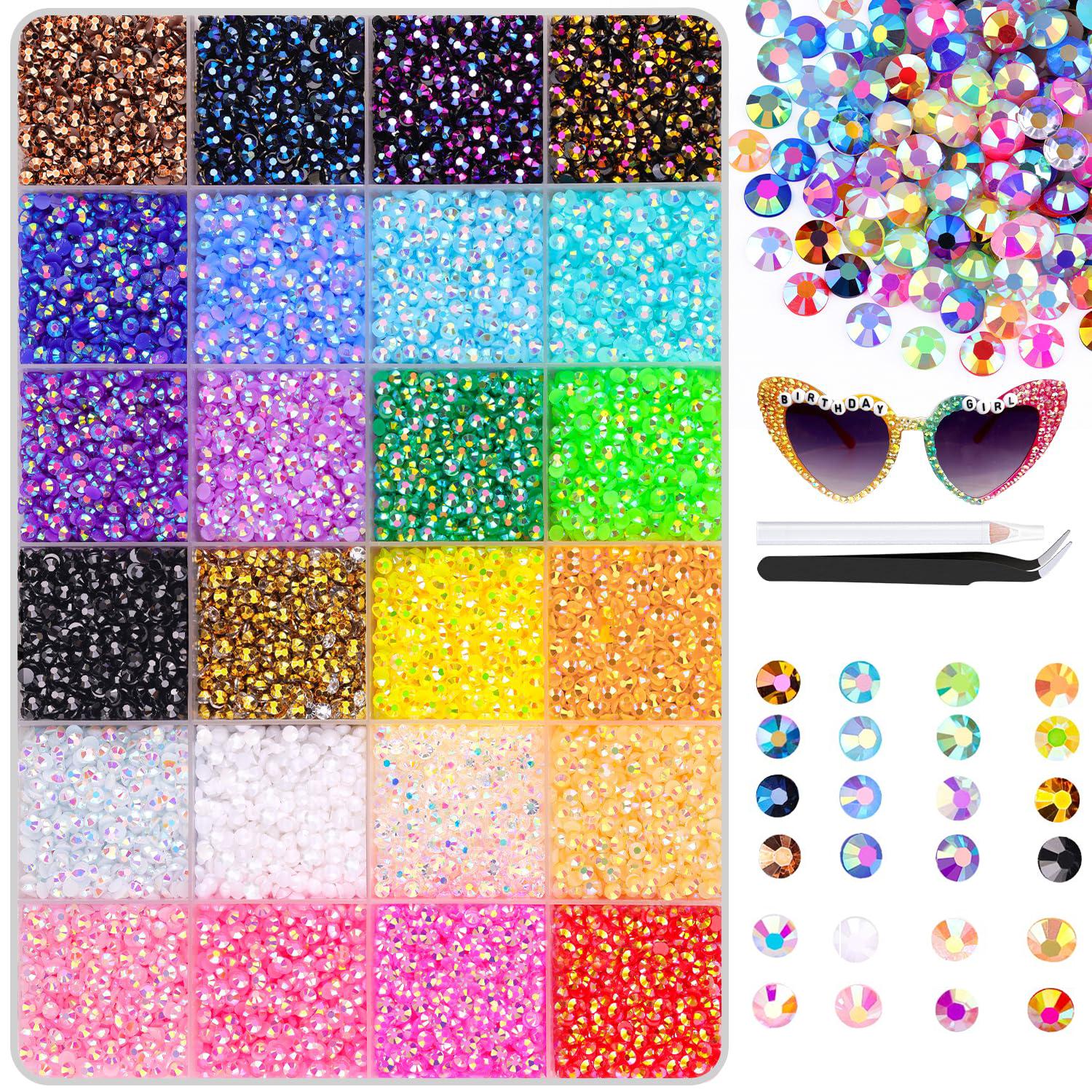 TQIGWRB 3mm Ab Coating Long Sparkle Resin Rhinestone Bedazzling Kit (36,000Pcs) with Tweezers & Gifted Tools, Nail Art Supplies Bling Rhinestone Decoration for DIY Crafts Clothing Tumblers