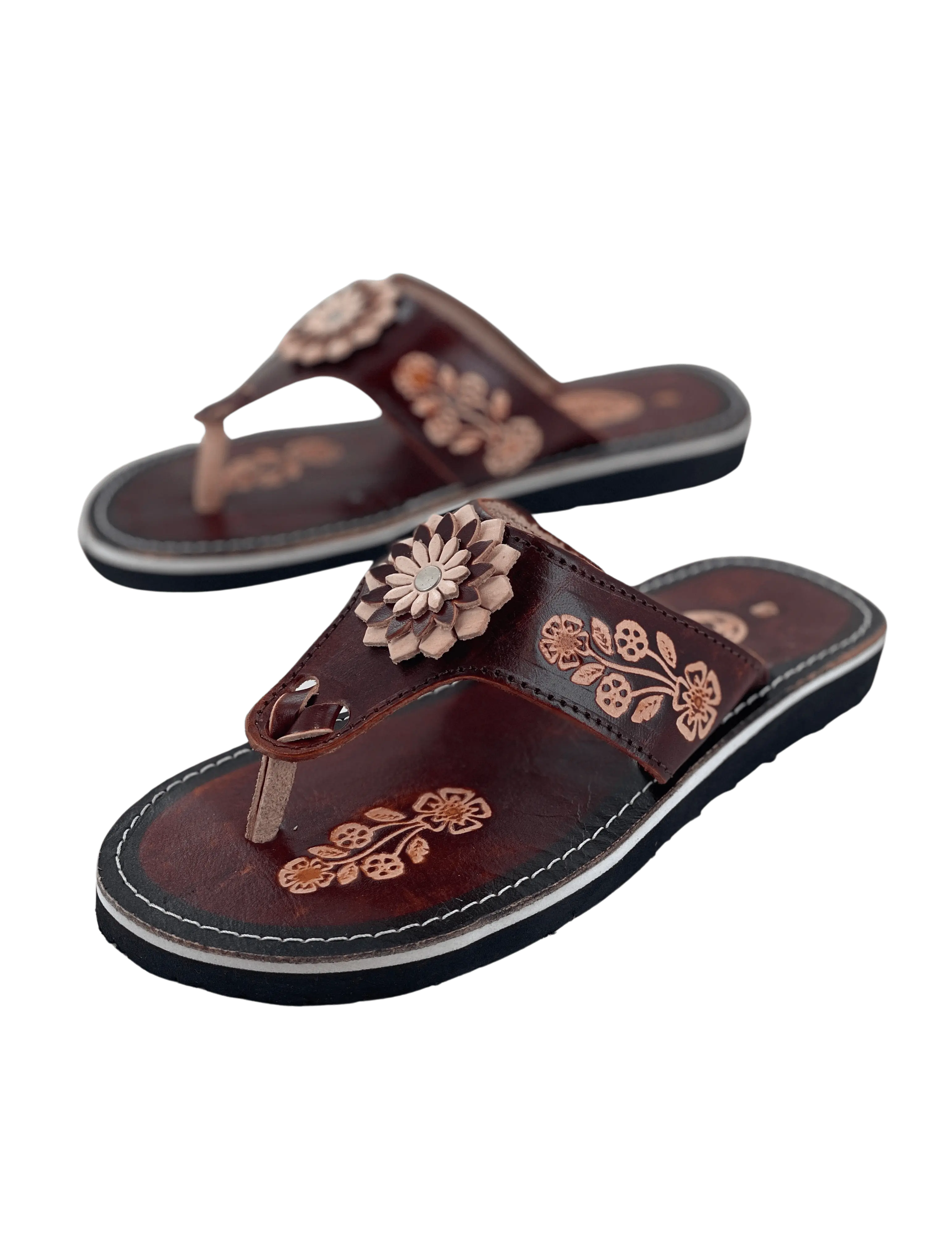 Women's Handmade Leather Sandal - Flower In Middle