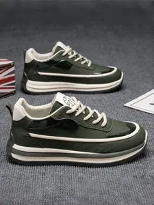 Men's Breathable PU Leather Sport Shoes, Trendy Low Top Casual Dad Sneakers, Thick Sole All Season Footwear, Fashionable Versatile Shoes