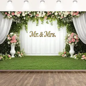 Wedding Background Banner, Floral & Botanical Pattern Mr & Mrs Background Banner, Party Decoration Supplies for Wedding & Anniversary, Perfect for Gifts, Dorm & Party Wall Decor