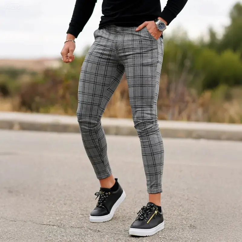 mens plaid dress pants Athletic Fit Stretch Wool Suit Pants main image 1