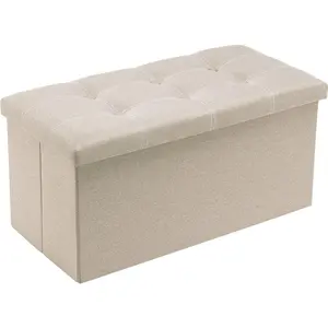 Folding Storage Ottoman Bench, Footrest Couch for Living Room, 30 inch Storage Bench with Padded Seat for Bedroom Hallway, Holds up to 350lbs, Linen Fabric Beige