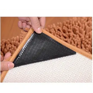 4/8pcs Non-Slip Rug Grippers For Hardwood Floors And Tiles - Reusable And Washable - Dual-Sided Adhesive Rug Tape Gripper For Area Rugs - Keep Corners Flat (Black)