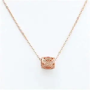 Rose Gold Barrel Pave Pendant Necklace