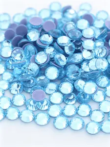 2880pcs High-Shine Lake Blue Hot Press Glass Rhinestones, DIY Nail Art Decor, Trendy Cool Nail Players, All-Season Casual Style
