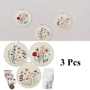 3 Pcs Embroidery Starter Kit for Beginners Stamped Cross Stitch Kits with Cute Flowers and Plants Patterns with 1 Embroidery Hoop and Color Threads party  supplies gift