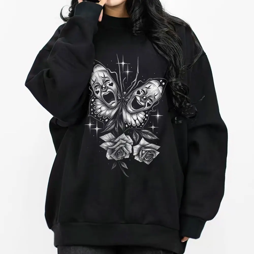 Smile and Butterfly Chicano Clothing Lowrider Chicana Art Gangster Cholo Outfit Cotton Fabric Unisex Hoodie 1710 1 Casual Streetwear