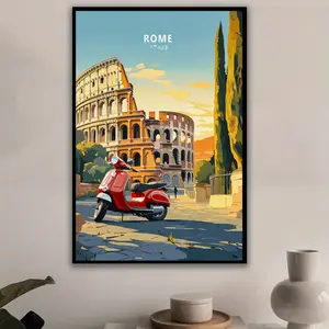 1pc Unframed Vibrant Rome Colosseum & Italian Scooter Scene, Canvas Art with Elegant Frame, Ideal for Living Room, Bedroom, or Office Decor, Perfect Birthday Gift, Bedroom Wall Decor |     Classic Architecture Art |     Durable Canvas Material, Wall Decor