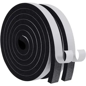 Weather Stripping Door Seal, 3/4 Inch Wide X 3/8 Inch Thick Adhesive  Tape Soundproof Weatherstripping for Windows, 2 Rolls Total 13FT Black