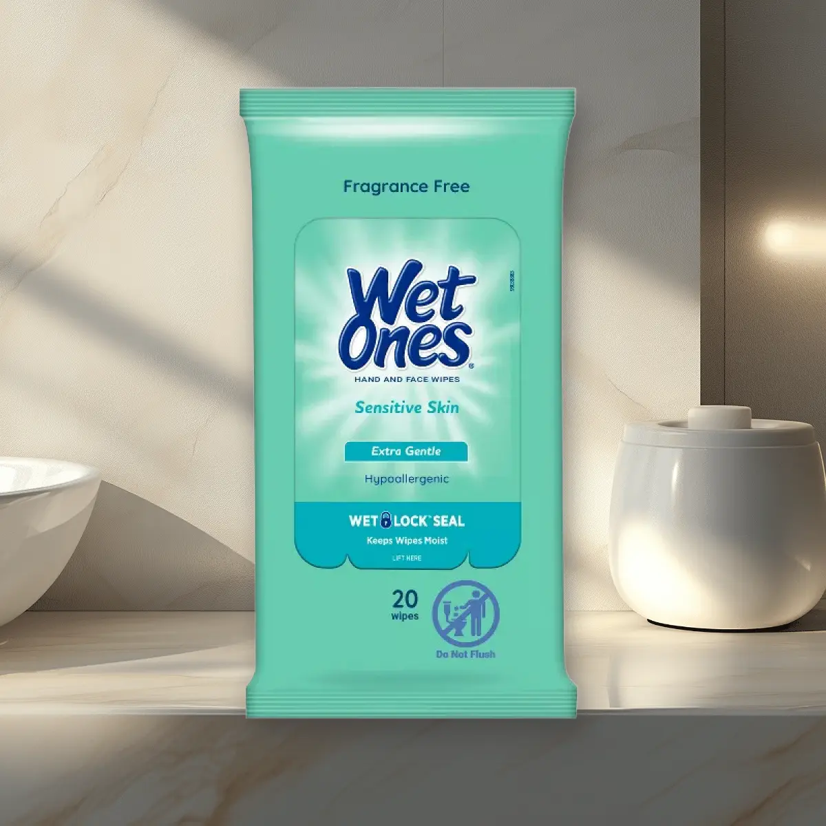 Wet Ones Sensitive Skin Wipes 20ct - Sensitive Skin Antibacterial Wipes, 20ct, Fragrance-Free, Travel Pack, for On-The-Go