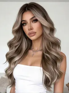22 Inch Beach Wave Wig, Ash Gold Gradient Silver Color Synthetic Hair, Lightweight Comfortable, Perfect for Date Night and Daily Style, Synthetic Wavy Wig
