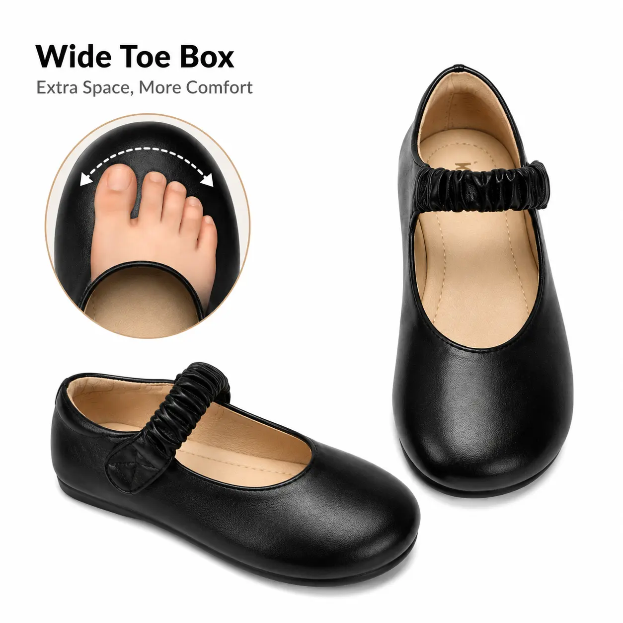 Koppu Girls Mary Jane Shoes -    Wide Fit Sole Comfortable Ballerina Flat Ballet Dress Shoes for Little Kids Patent Leather School Wedding Party Wide Feet Friendly, Rubber, Birthday, Girls Shoes