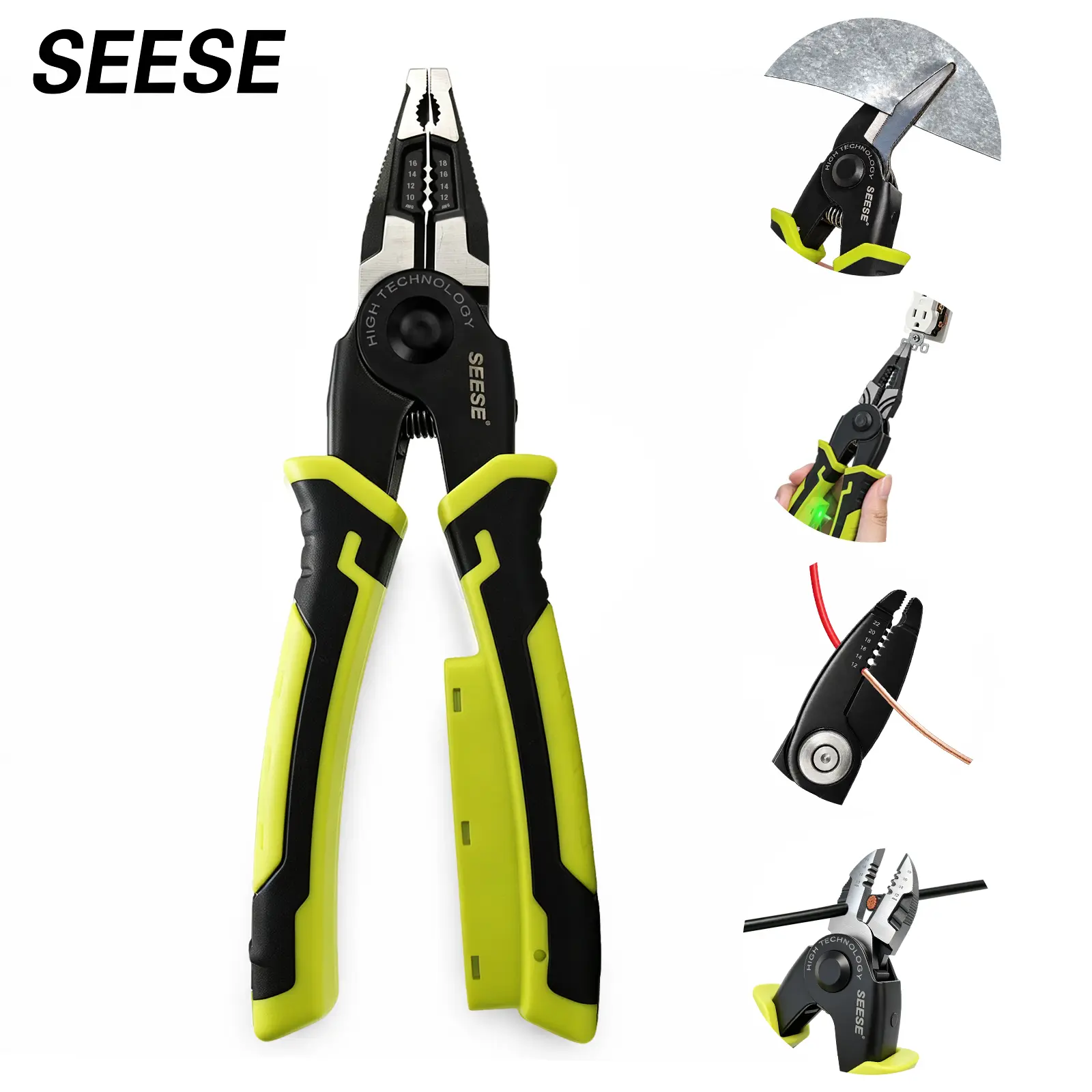SEESE 5 in 1 Wire Stripper Pliers Tools Set, 5 Interchangeable Tool Heads, Wire Stripper, Wire Crimper, Linesman Pliers, Cable Cutter, Electricians Scissor with Storage Case