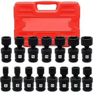 15-Piece 3/8-Inch Drive Shallow Universal Impact Socket Set, Rotating Socket Set, Metric Flexible Swivel Sockets, CR-MO Material, 8–22 mm, Hex