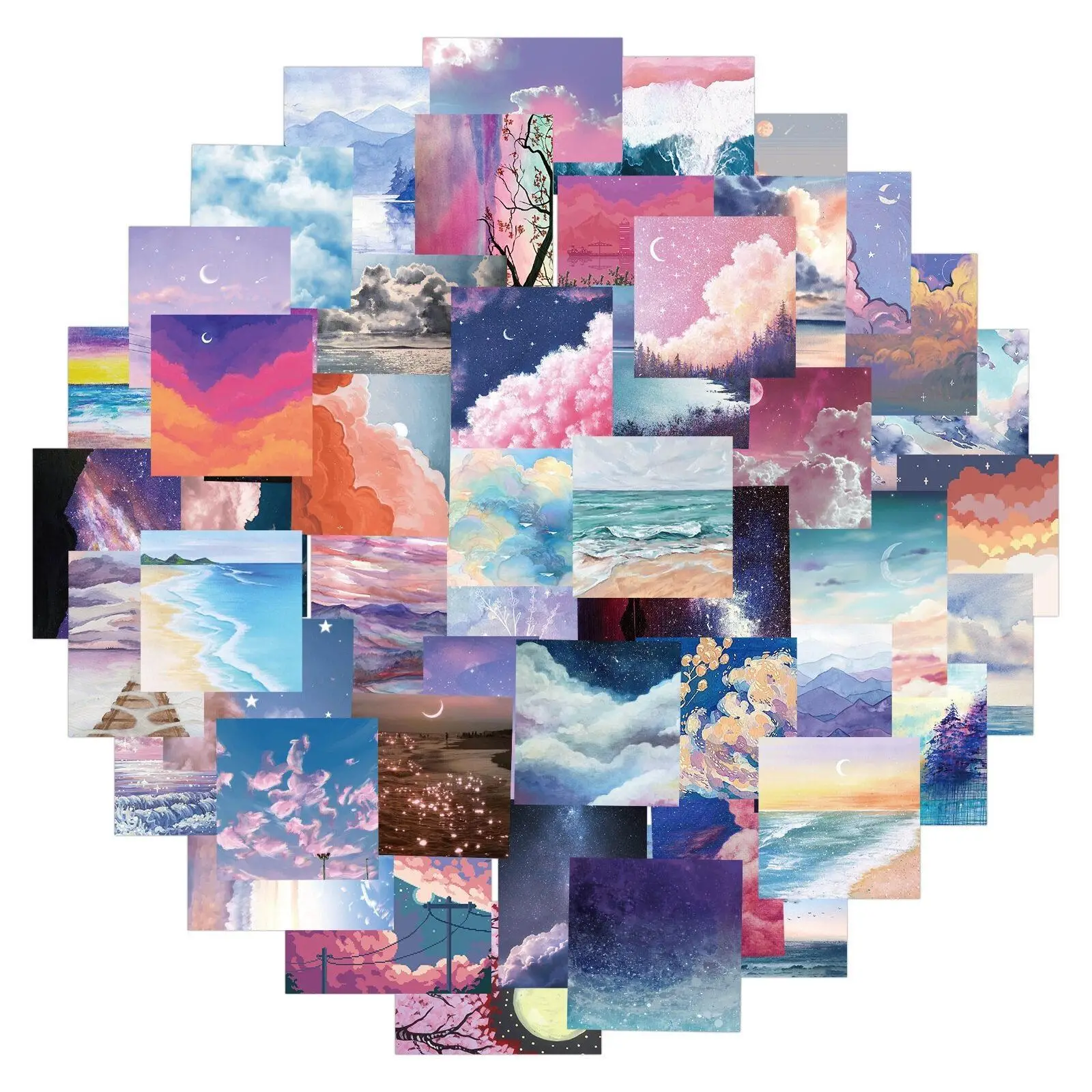 50pcs Landscape Series Sticker, Waterproof Sticker Pack for Wall Water Bottle Skateboard Helmet Car Bike Luggage Laptop, Sticker Decals