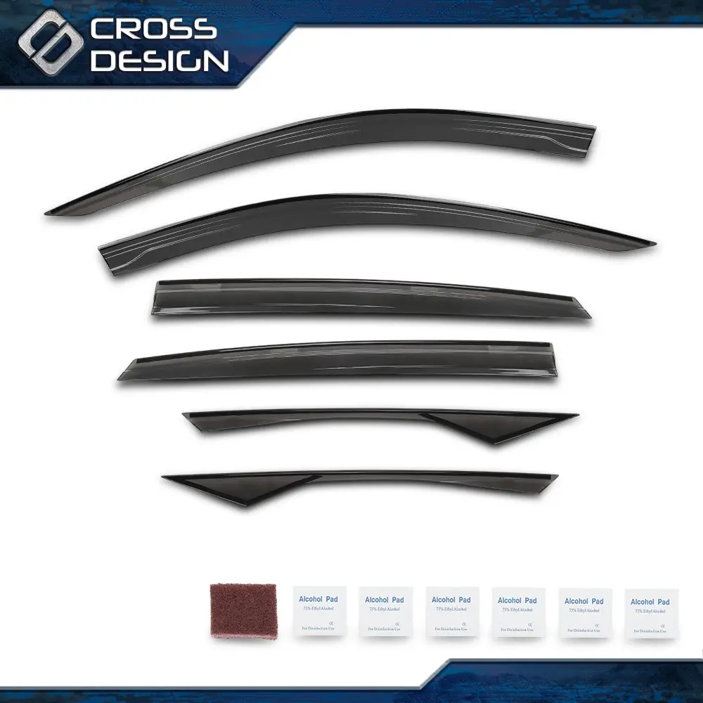 CROSSDESIGN Rain Side Window Deflectors & Visors, 6pcs Shatterproof Out-Channel Window Visors for 18-22 Honda Accord