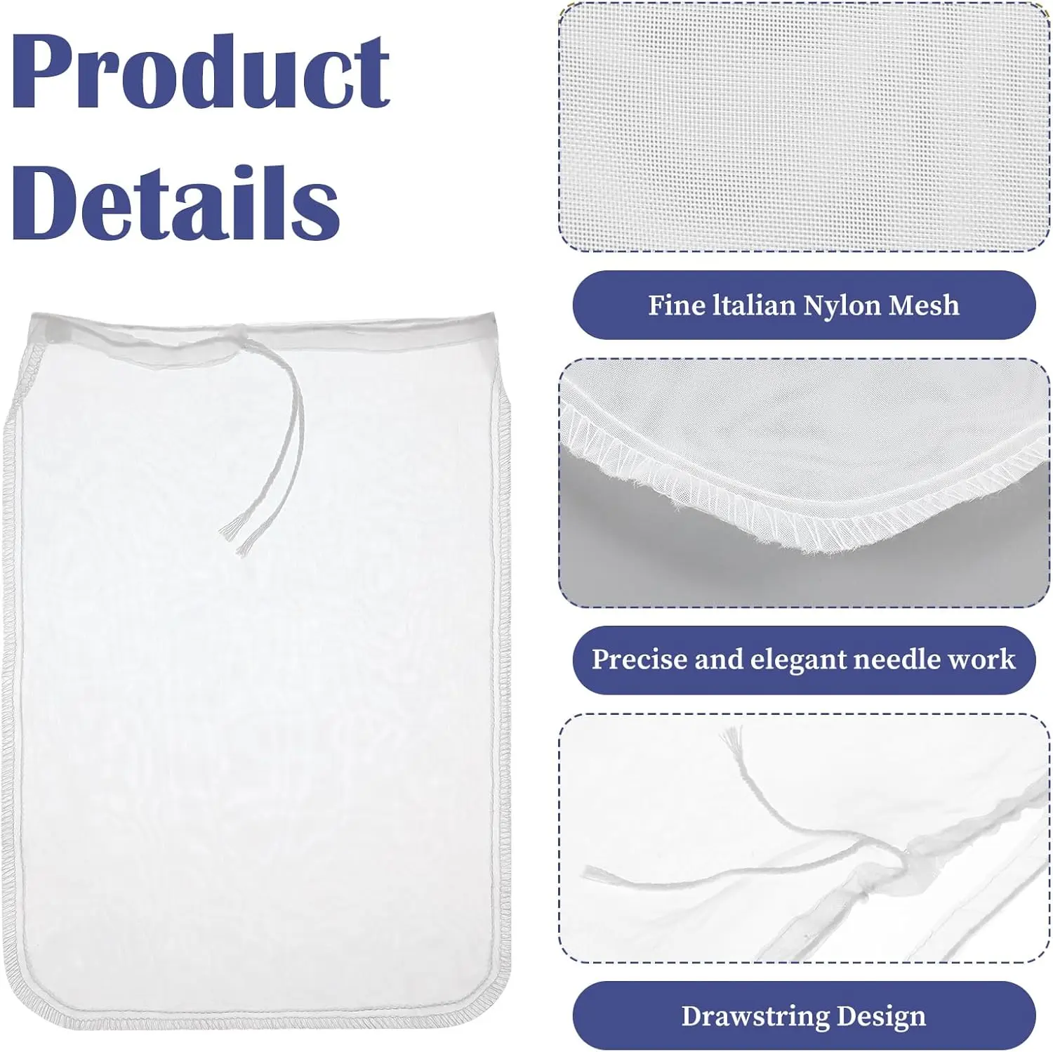 Bags for Cast Iron Juicer Nut Bag Strainer 3 Pack 12" (2 of 12"X10" + 1 of 9") Reusable Nylon Cheese Cloths Fine Mesh Food Strainer Multiple Food Mesh Cold Brew Filter Strainers for Straining