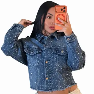 2026 Rhinestone Denim Jacket with Bling Design for Women - Fitted Long Sleeve Casual & Comfortable Everyday Wear - Stretchy Material - Classic Style