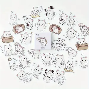 Cute Cat Pattern Sticker, Funny Stickers, 45pcs/box Self Adhesive Decorative Sticker, DIY Decorative Sticker for Scrapbooking, Journal, Diary, Notebook, Album, Laptop, Phone Case
