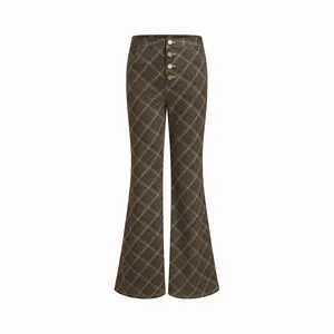 Cider Mid Rise Tartan Flared Trousers