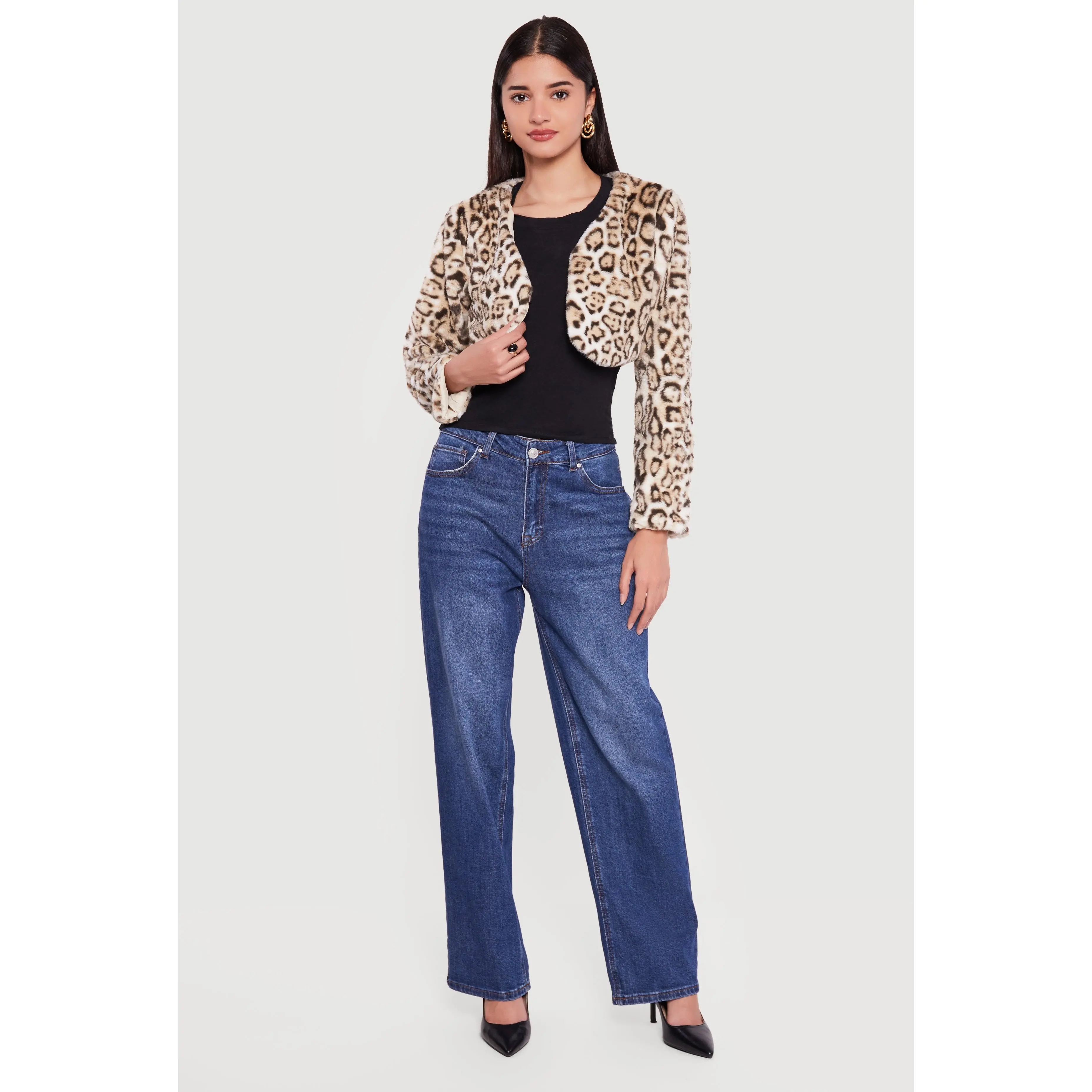 Leopard Print Faux Fur Bolero Jacket