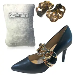 Elasticity Wide Gold Chain Black Detachable Shoe Strap for Loose Shoes - High Heel Straps for Footwear Comfort