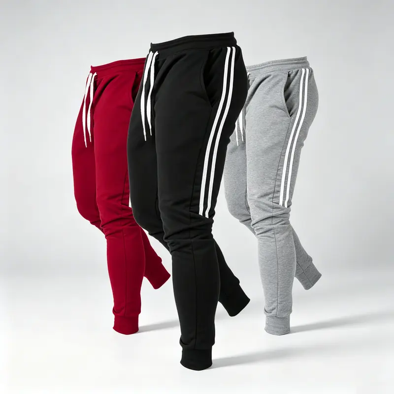 Men’s Stripe Fleece Stretch Joggers - Polyester, Elastic Waist, Loose-Fitting, Skin-Friendly Plush Fabric, Athleisure Style Bottoms, Workout Jogger, Casual Wear, Machine Washable Cold