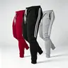 Men’s Stripe Fleece Stretch Joggers - Polyester, Elastic Waist, Loose-Fitting, Skin-Friendly Plush Fabric, Athleisure Style Bottoms, Workout Jogger, Casual Wear, Machine Washable Cold
