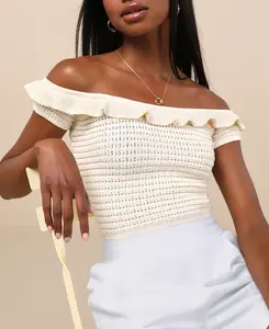 Lulus Atarah Cream Open-Knit Off-the-Shoulder Sweater Top