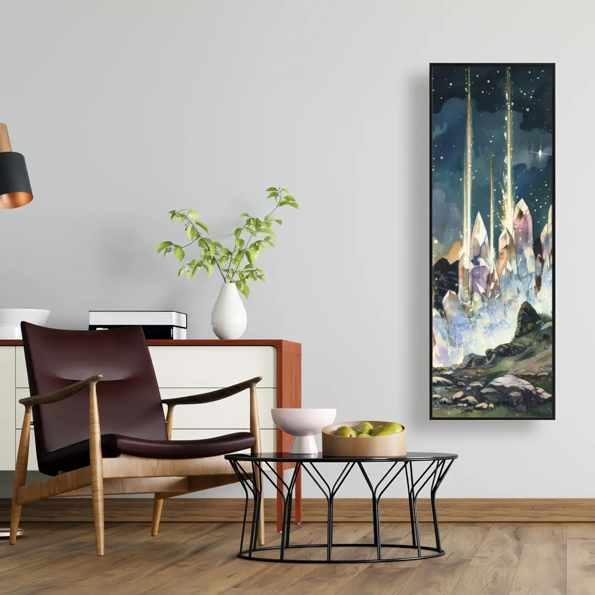 Pictorem C1FC1648C9SPUV 16 x 48 in. Magical Beams - White Framed Canvas Wall Art for Home Decor