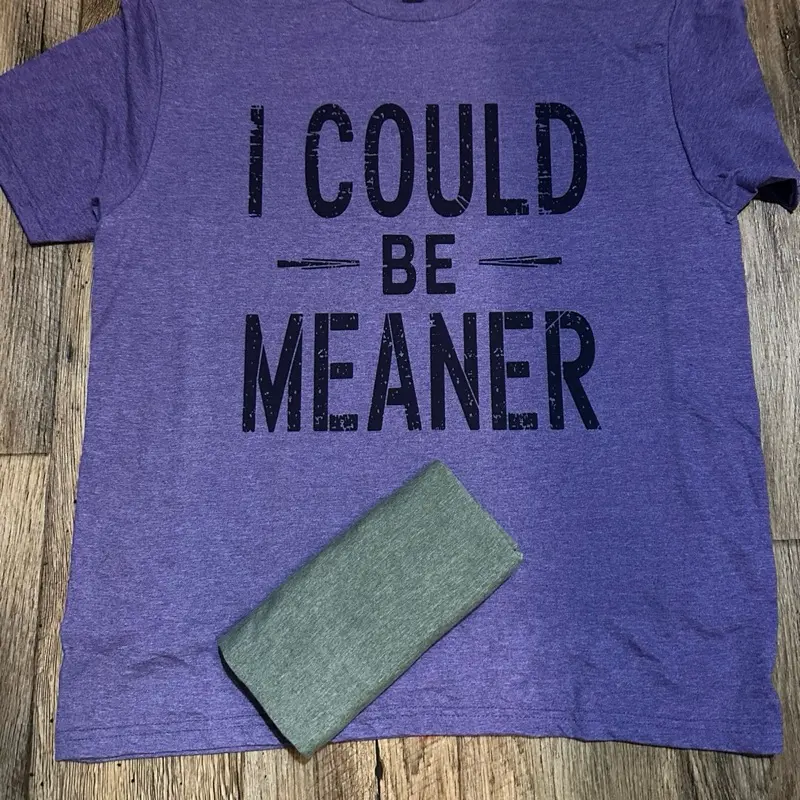 Tee Shirt I Could Be Meaner - Purple Casual T-Shirt with Bold Text Design for Everyday Wear
