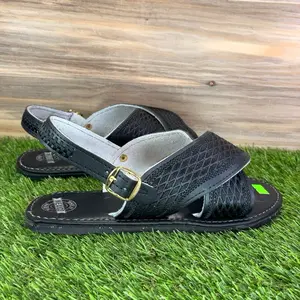 All Black Embroidered Crossed Huarache Sandals with Comfortable Sole Footwear for Men